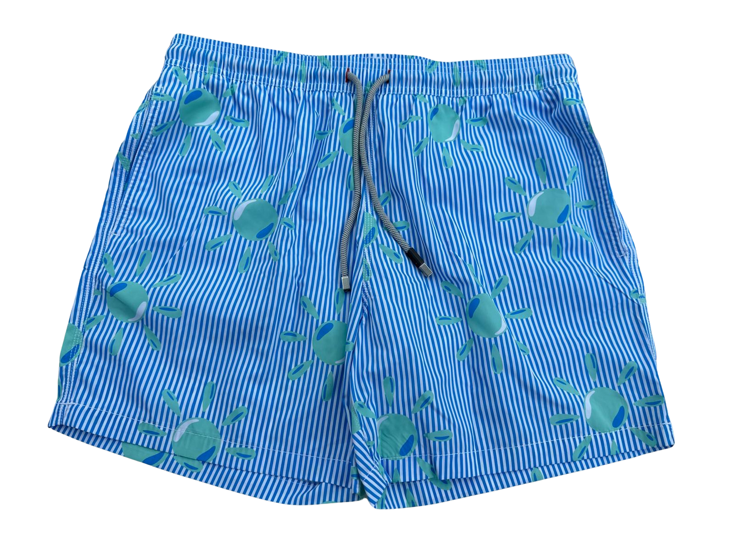 LIGHT BLUE STRIPED MEN'S SWIM SHORTS, BOARD SHORTS
