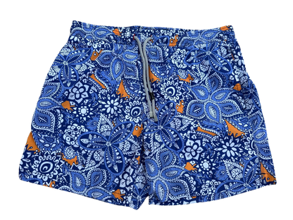 MAVİ FLORAL DESENLİ ERKEK YÜZÜCÜ ŞORT MAYO, BOARD SHORT