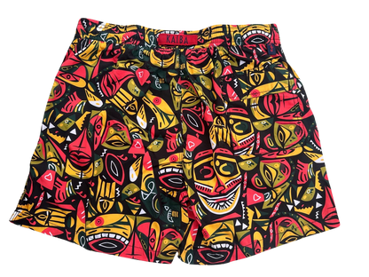 COLORFUL MASK PATTERNED MEN'S SWIM SHORTS, BOARD SHORTS