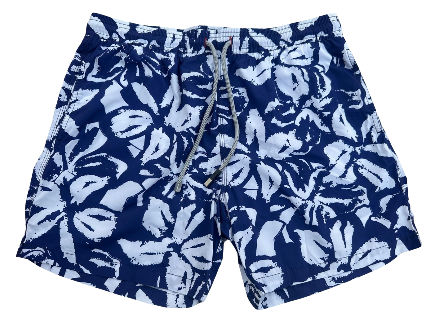 BLUE AND WHITE PATTERNED MEN'S SWIM SHORTS, BOARD SHORTS