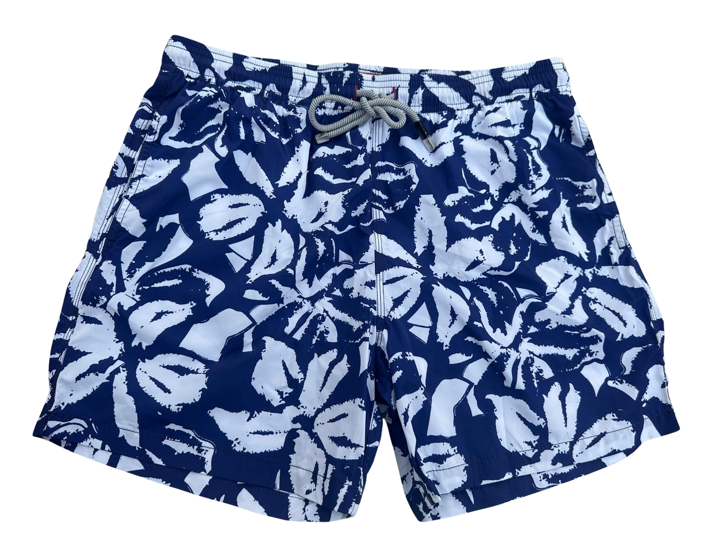 BLUE AND WHITE PATTERNED MEN'S SWIM SHORTS, BOARD SHORTS