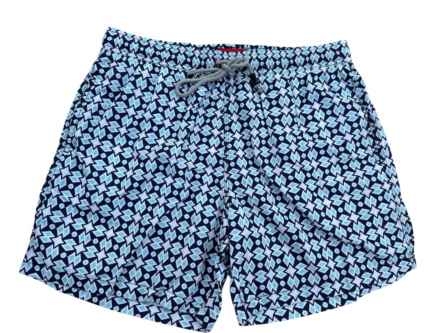 BLUE BLACK GEOMETRIC MEN'S SWIM SHORTS
