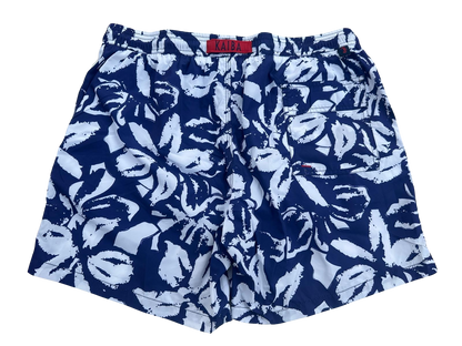BLUE AND WHITE PATTERNED MEN'S SWIM SHORTS, BOARD SHORTS