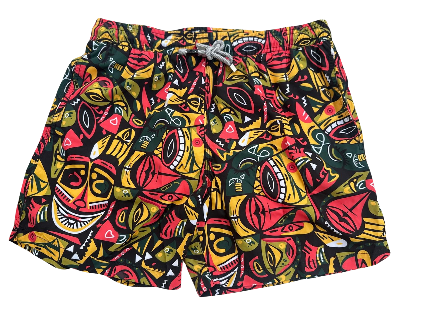 COLORFUL MASK PATTERNED MEN'S SWIM SHORTS, BOARD SHORTS