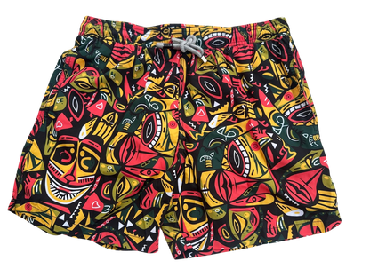COLORFUL MASK PATTERNED MEN'S SWIM SHORTS, BOARD SHORTS