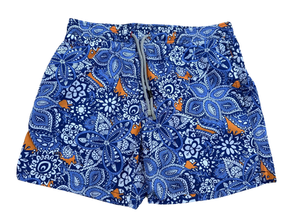 MAVİ FLORAL DESENLİ ERKEK YÜZÜCÜ ŞORT MAYO, BOARD SHORT