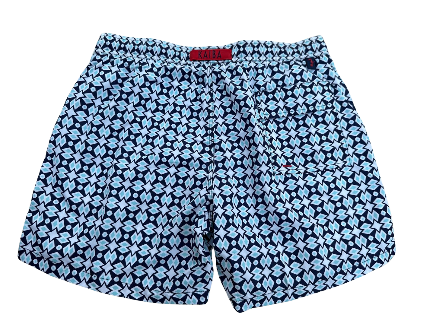 BLUE BLACK GEOMETRIC MEN'S SWIM SHORTS