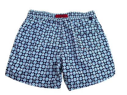 BLUE BLACK GEOMETRIC MEN'S SWIM SHORTS
