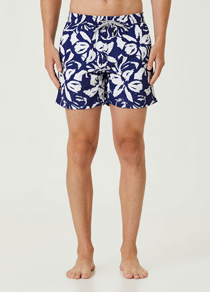 BLUE AND WHITE PATTERNED MEN'S SWIM SHORTS, BOARD SHORTS