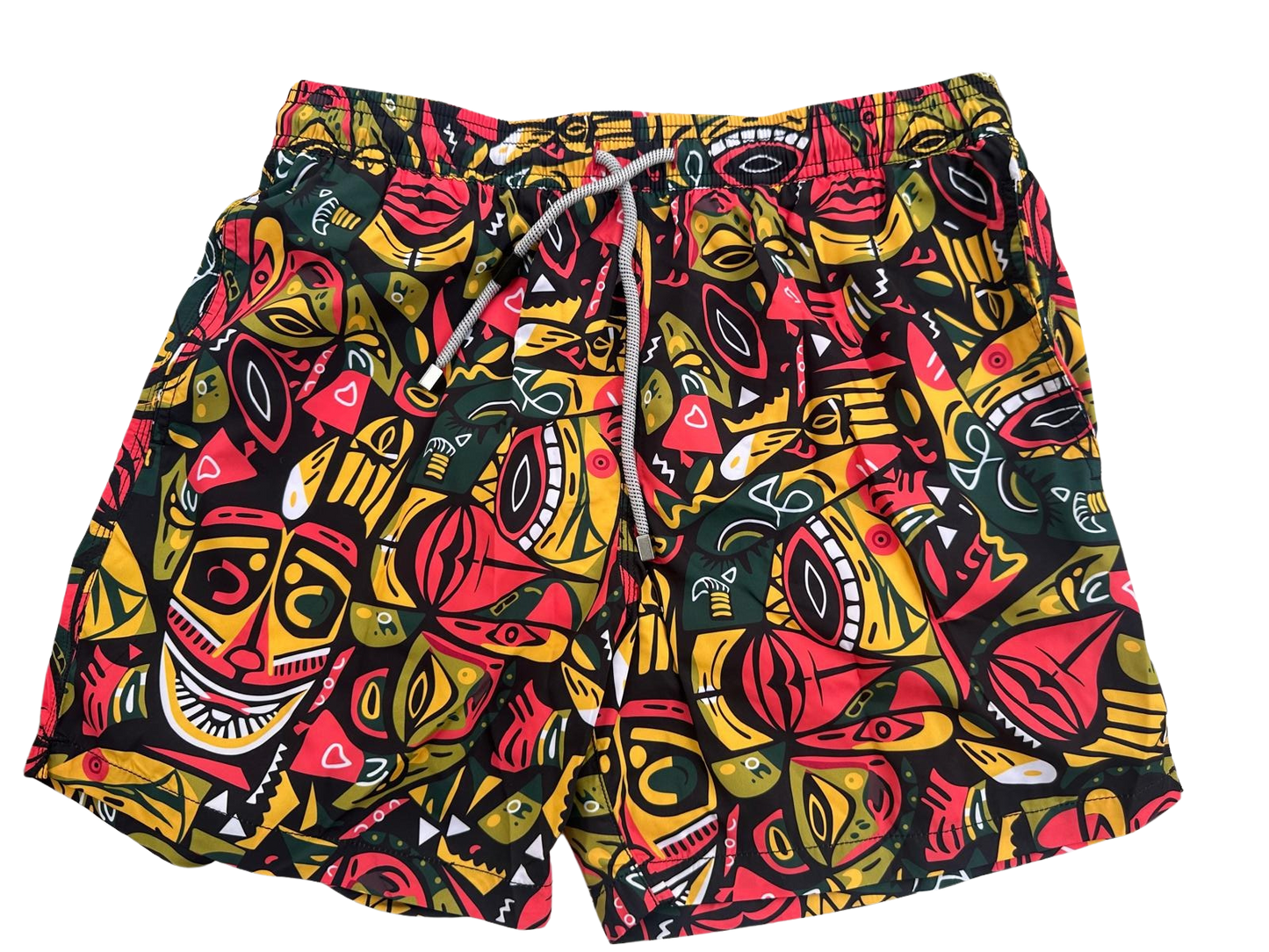 COLORFUL MASK PATTERNED MEN'S SWIM SHORTS, BOARD SHORTS