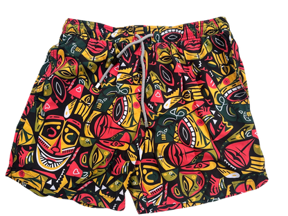 COLORFUL MASK PATTERNED MEN'S SWIM SHORTS, BOARD SHORTS