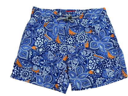 MAVİ FLORAL DESENLİ ERKEK YÜZÜCÜ ŞORT MAYO, BOARD SHORT