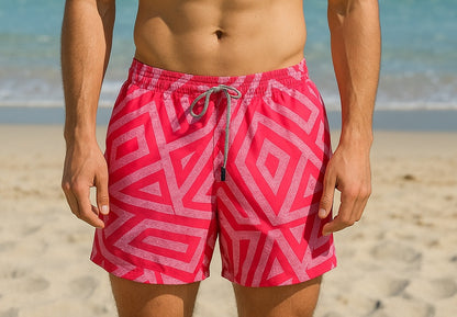 PINK WHITE MEN'S SWIM SHORTS, BOARD SHORTS